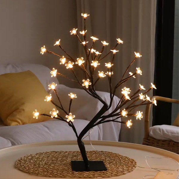 Blomsterpotte landskapsträd, 24 LED-lys, metallfot, varm