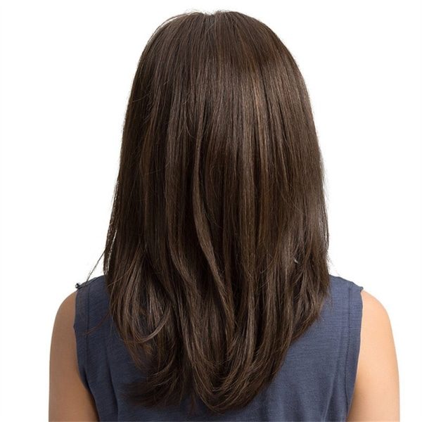 TG Peruk Damperuk Lång Rak Syntetisk Peruk Full Bangs Andas Brun