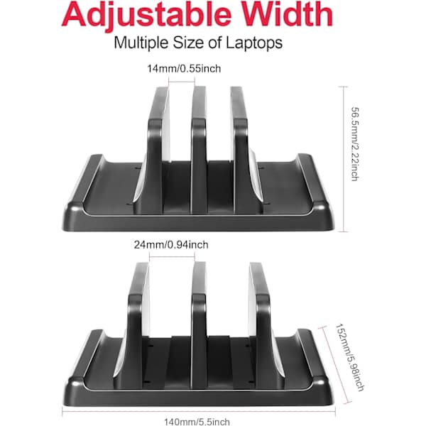 1 pc Vertical Laptop Stand, Double Adjustable 2 Slots Upright Laptop Storage Holder for Desk Stand Space-Saving - Black