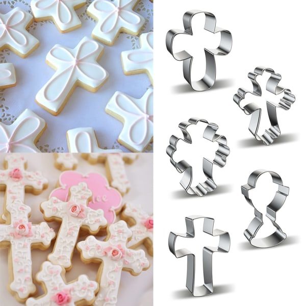 5 stilarter rustfrit stål kageudskæringsform til krydsform DIY Fondant Bagevarer Dekorer Bageværktøj