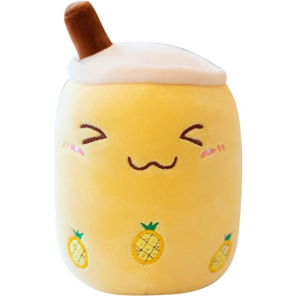 Söpö Bubble Tea suuri plyyshilelu, täytetty Boba-plyyshilelu, ruokamuotoinen tyyny Hedelmämaito Syntymäpäivälahja lapsille (keltaiset avoimet silmät, 9,4 tuumaa)