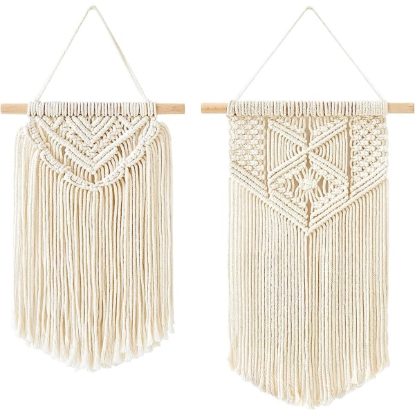 2 st Macrame Väggbonad Konst Vävd Boho Väggdekor Hem Chic Banner Dekoration