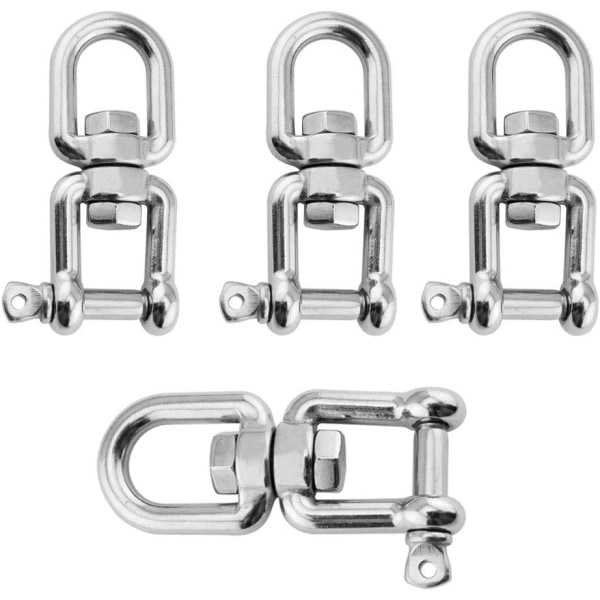 Galaxy Swivel Shackle Ankarfäste M6, 4 st 304 Rostfritt stål Swivel Snap D Shackles, Swivel Eye och Back