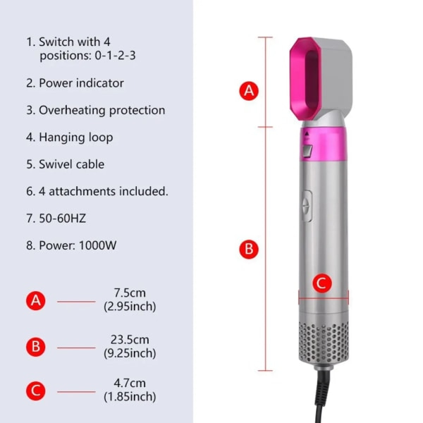TG 1000W Fem-i-ett Multi-Varmluftskam Automatisk Locktång