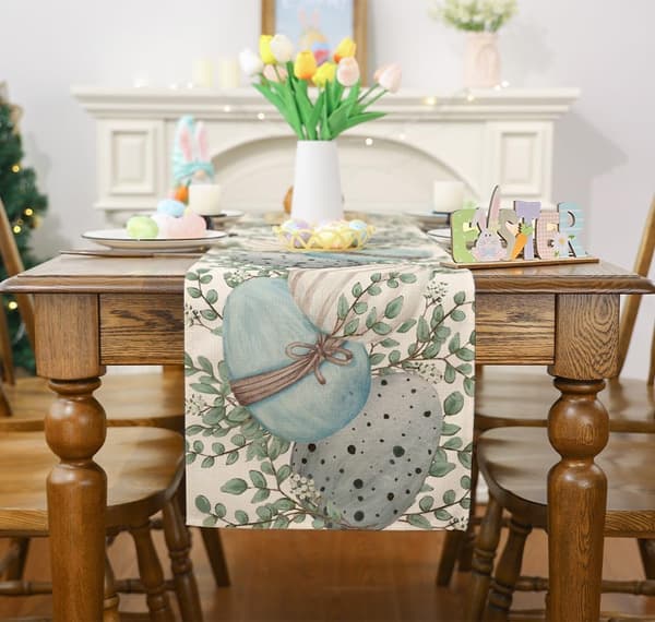Easter Table Runner, Easter Egg Decorations Happy Easter Runner for Table Seasonal (13'' x 72'')_yux
