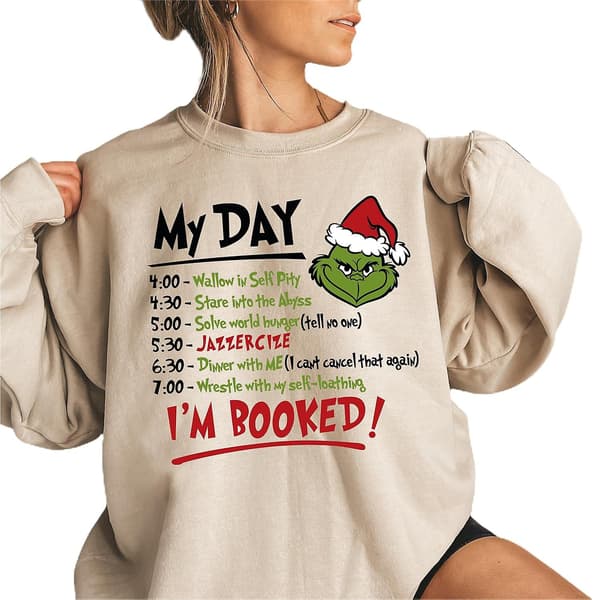 Kvinnors Jul Grinch Tryckt Rundhalsad Tröja Pullover Långärmad Grön Monster Pullover Jumper Toppar Khaki Khaki 2XL