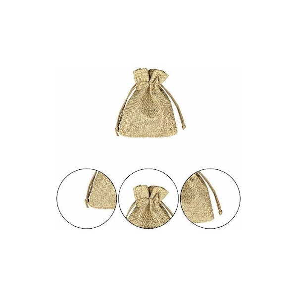 100 stk. Jute Poser 7x9cm, Gjenbrukbare Gaveposer, Jute Sekker med Snøring for Smykker Gavefest Bursdag Jul Bryllup DIY - Khaki