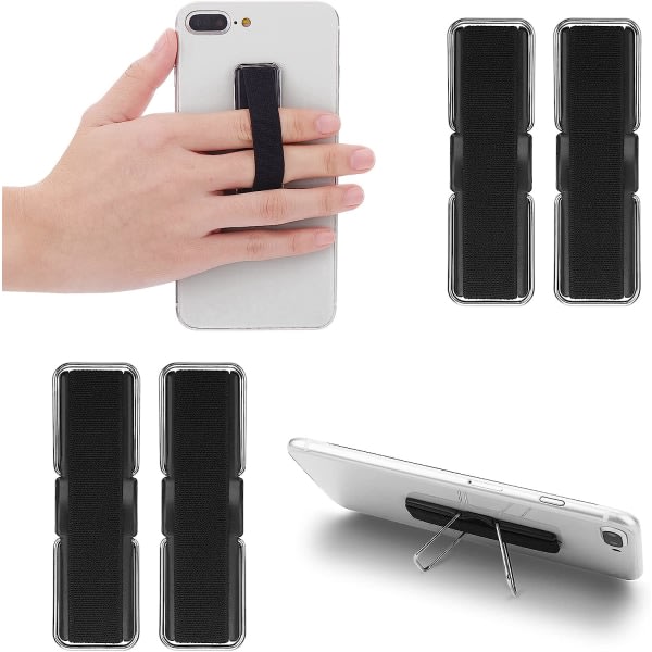 Galaxy Telefonh?llare med fingerrem, 4 st Mobiltelefonh?llare, Halkskyddande elastiska telefonremsstativ (svart)