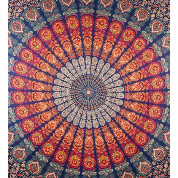 Indisk Hippie Bohemian Psykedelisk Gyllenblå Påfågel Mandala Väggbonad Gobeläng (Gyllenblå, Medium (51x59 tum)(130x150 cm)