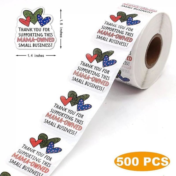2x500 stk Jul Jul Roll-up Profilerede 3 Farve Hjerte Tak For At Du Støtter Virksomhed Klistermærker Tape