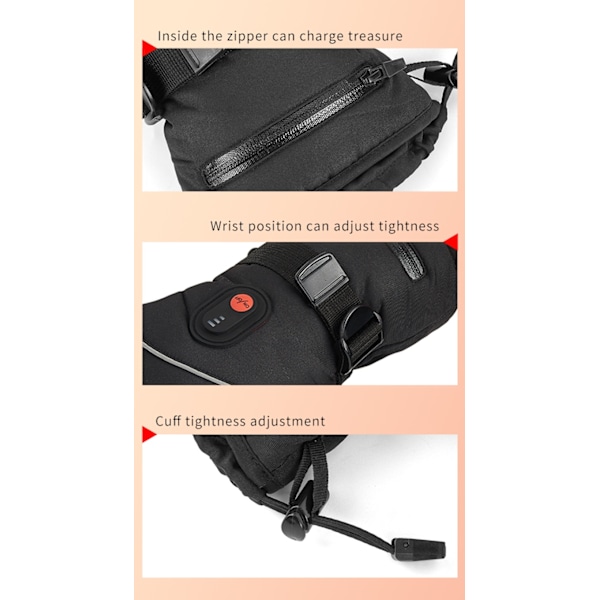 Laderbare oppvarmede hansker - Oppvarmede hansker holder deg varm om vinteren 5V 6000mah Black Svart