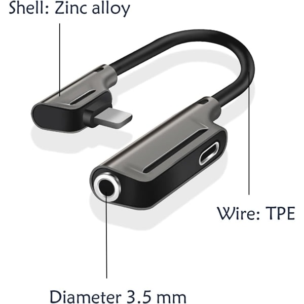 iPhone-kuulokeliitäntä, iPhone-sovitin, 2-in-1 Dual Jack -sovitin Yhteensopiva XS/XR/X/8/7/Pad kaikille iOS-laitteille (musta)