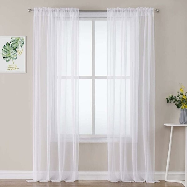 Paneler Skjør Gardiner Mykt Polyesterstoff Halvgjennomsiktig Ren Farge Vindusvoile Glatt Elegant Varm for Stue Stanglomme 140x180cm Hvit