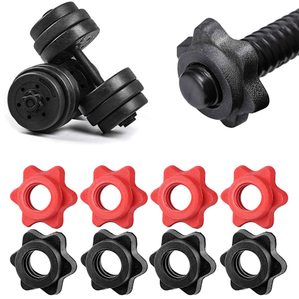 4 st 25 mm Hantel Skivstång Handklocka Stångklämma Låsskruv Mutter Halkfri Snurrlås Krage Sexkantsmutter för Styrketräning Röd Red 0.1