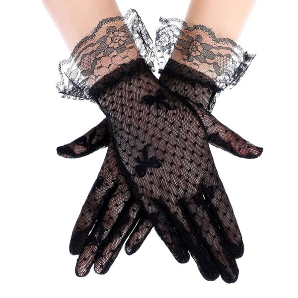 Kvinnors solskyddshandskar Gaze rosett spets ceremoniella handskar Br?llopshandskar svart Enhetlig storlek