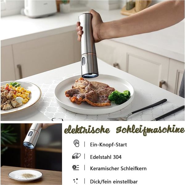 Elektrisk pepparkvarn, kryddkvarn i rostfritt stål, peppar, salt