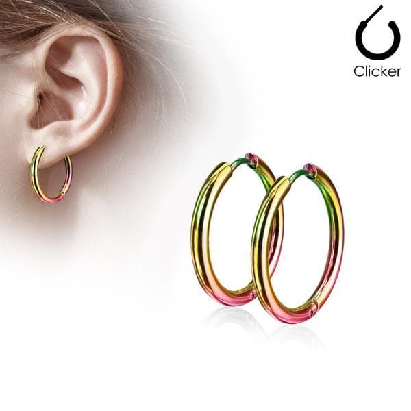Par 15 mm hoops øredobber i regnbuefarget 316L kirurgisk stål