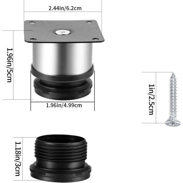 4 justerbare ben, møbelfødder i rustfrit stål