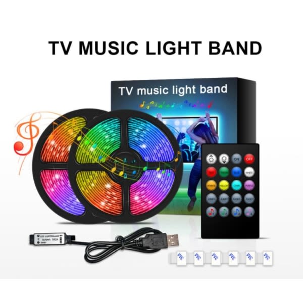 LED-ljusremsa med musik, USB, färgglad, 2 meter, 60 lampor