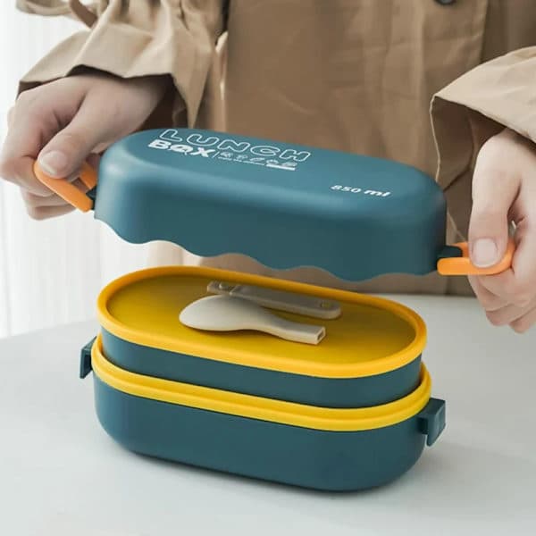 Microwave-safe Double-layer Bento Box Large Capacity Plastic Sealed Lunch Box Picnic School Blue 850ml