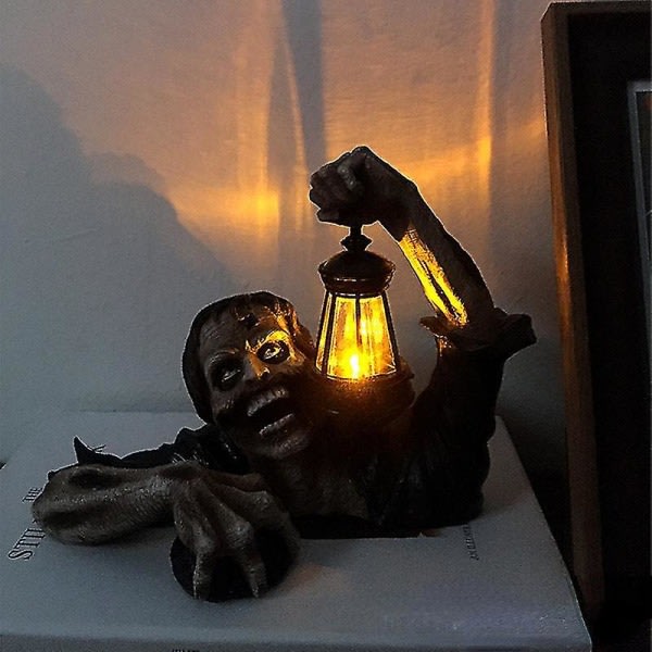 Nya Skräck Zombie Lykta Halloween Ornament Harts Zombie Skulptur Staty Hantverk Dekorationer för O