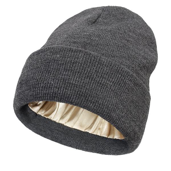Stickad mössa - Vintermössa - Varm mössa - Mössa med satin foder - Varm vintermössa - Stickad vintermössa med uppvik - Sidenfoder - Mjuk stickad mössa