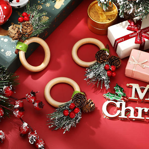 Julservettring ny handgjord bär tallbarrs servetspänne europeisk stil trä servettring Amazon Christmas red napkin