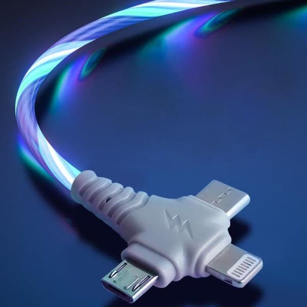 TG 3-i-1 USB Lysende Ladningskabel, 1 m - Blå Blå