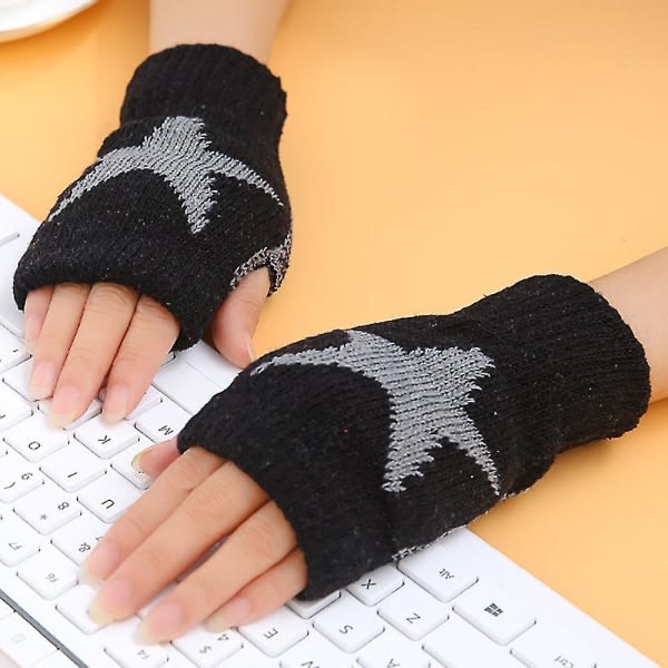 Galaxy Vinterhandskar for kvinder med stickade håndskar med halvfinger og fingerlöst håndtag sort