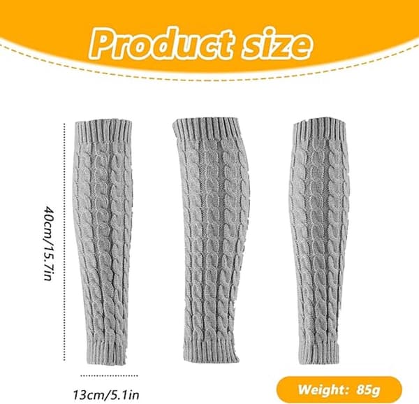 Benvarmere til kvinder, bløde strækbare kabelstrikkede, varme støvlemanchetter til støvler og leggings, One Size, 40 cm, lysegrå