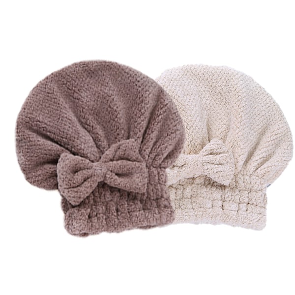 TG 2-pack Hårtorkhanddukar, Absorberande Turbanhuva, Brun + Khaki