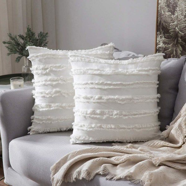 2 kpl Boho-tyylinen pellavainen tyynynpäällinen raidallinen