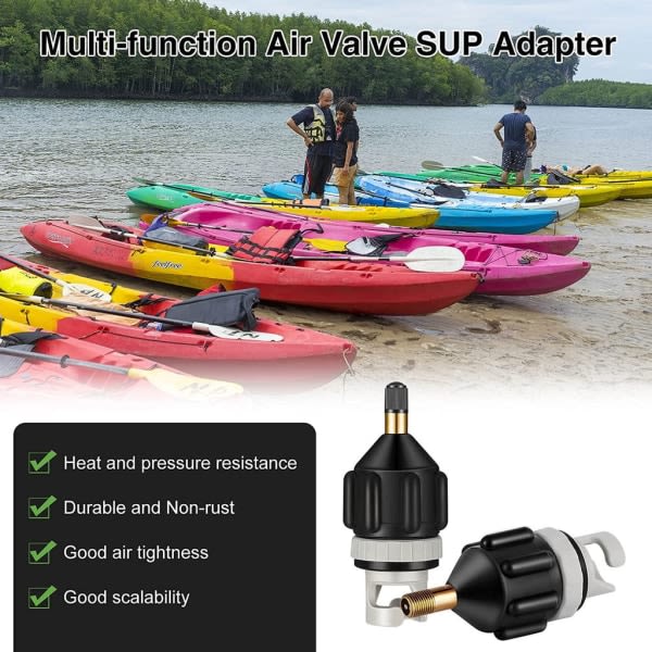 2-pack SUP-pumpeadapter, bærebar SUP-ventiladapter, kanotkajak luftpumpestillbehör for oppblåsbar båt (svart)