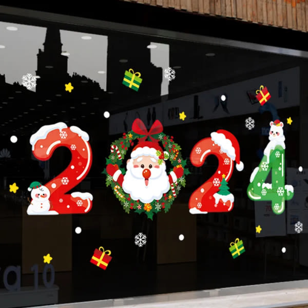 2024 Merry Christmas Window Sticker Santa Claus Snowflake Elg DIY Hjem Veggdekor Juldekorasjon Nesten År Gave Xmas Dekor