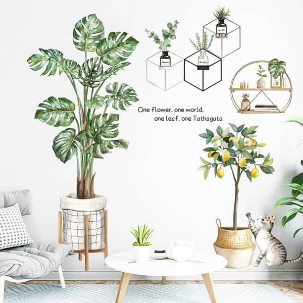 Tropiske planter grønne blader veggdekor, palmetre veggdekor, Ca
