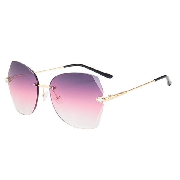 Ramlösa, personliga diamantsolglasögon, marina solglasögon med stor ram för kvinnor----Guldram dubbla rosa tabletteri