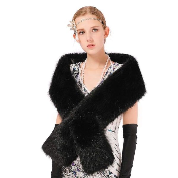 Dame Vinter Kunstig Pels Sjal Wrap Hals Sjal Shrying (Sort)