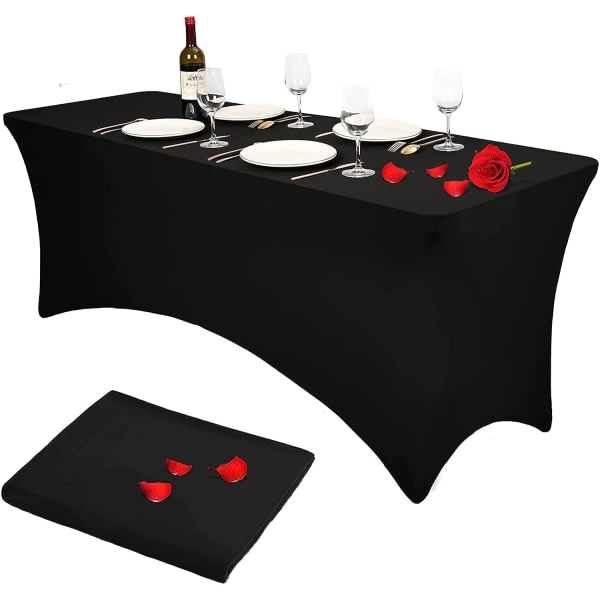 183 cm Polyester Stretch Bordduk Rektangulär Elastisk Spandex Cover Svart Monterad Cover för Bröllop Patio Cocktail Bar Hantverksshower