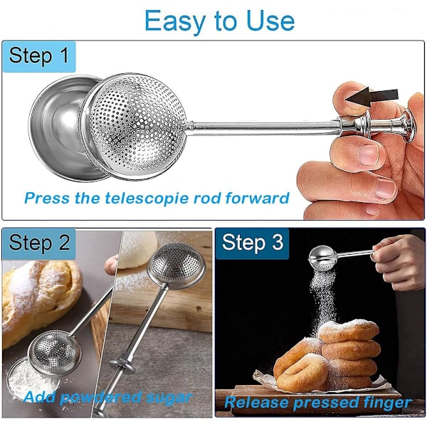 Tesil - 2 stk - Teskje - Melisstrøer til baking - Te-egg for løs te - Melisstrøer - Strøer for bakevarer - Rustfritt stål