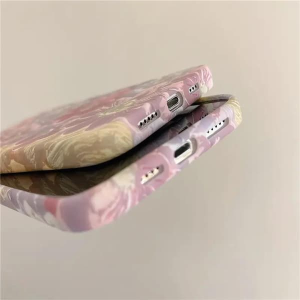 iPhone 14 Pro Mobildeksel Retro Blomstermaleri i Rosa - Stilig Design for Elegant Beskyttelse Rosa Pink one size
