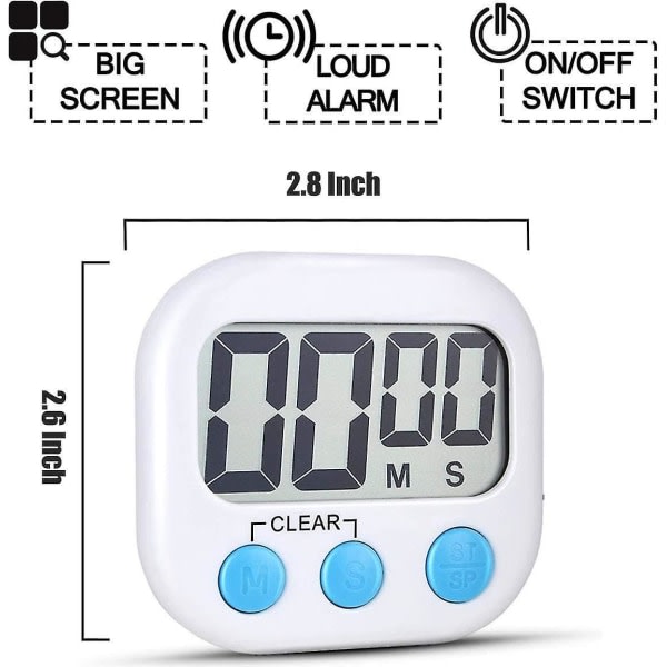 3-pakke digital timer for lærere Små timere for barn Magnetisk bakside Stor, Hvit