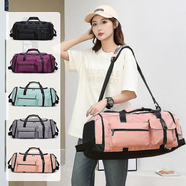 Large Capacity Suitcase - Duffel Bag with Wet/Dry Compartment and Reinforced Backpack Straps Pink_yux Pink