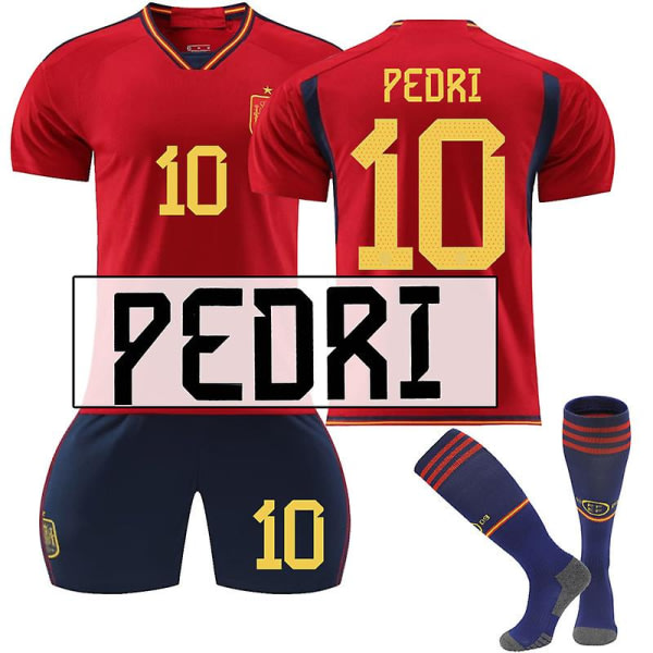 VM 2022-2023 Spanien Hjemmesæt Nr. 17 Ansu Fati Nr. 9 Gavi Nr. 7 Morata Nr. 10 Pedri T-shirt Voksen Børn Fodbolduniform Nr. 10 Pedri 26