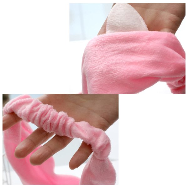 Galaxy Huvudduk, Rosa Kattöron, Stretchplysch, Ansiktsrengöring för Kvinnor, Hårband, 2 Vita, Rosa Smink