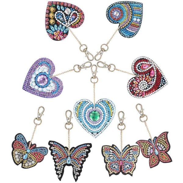 9 deler diy diamantmålad nyckelring, fjärils- og kjærlighetsdiamantmålad kit