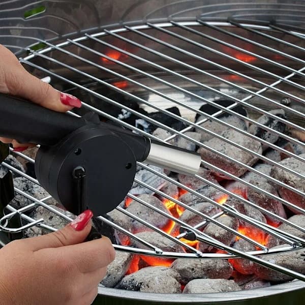 Bærbar Grillventilator Manuel Ildstarter med Metalspids og Håndsving til Camping Picnic Kulgrill Sort