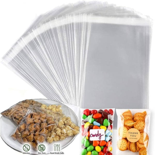Galaxy 100 stk forseglingsposer, små gjennomsiktige plastposer, gjenlukkbare oppbevaringsposer, poser med cellofan konvolutter (13x18cm)