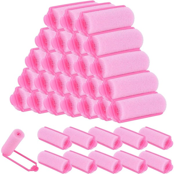36 deler skumsvamphårrullar 20 mm Miniskumhårstylingrullare Fleksibel svampprullare med lagringsväska Mjukt sovande hår (rosa)