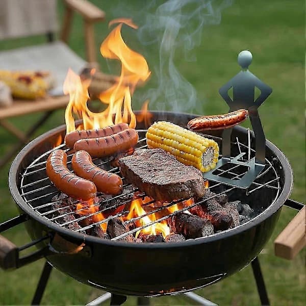Pølsegrillholder i rustfrit stål, bærbart non-stick grillstativ til camping og udendørs madlavning, 3 stk. 3pcs
