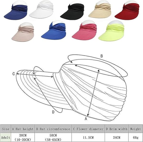 Solhatt for kvinner med bred brem, pustende bomullspolyester, lett sammenleggbar strandhatt for reise, hvit, én størrelse 56-60 cm